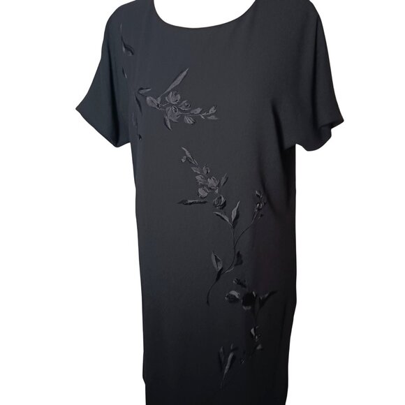 VTG Jones New York Black Beaded Shift Midi‎ Dress Size 14 Short Sleeves Back Zip - Picture 2 of 10